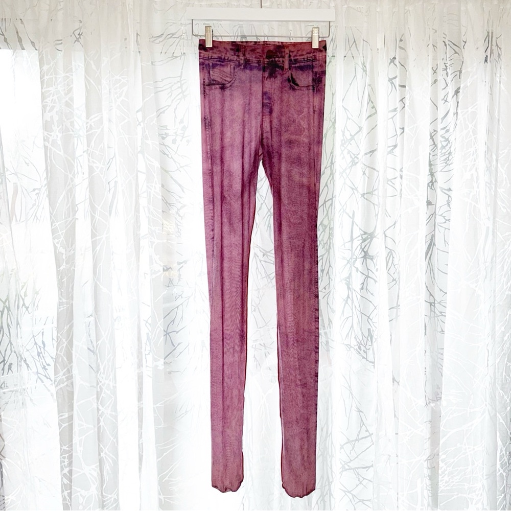 DIESEL PURPLE SHEER DENIM JEAN GRAPHIC PRINT P-KOLL D1 TIGHTS FOOTED LEGGINGS - Picture 2 of 10